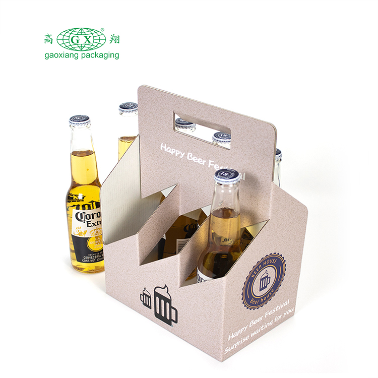 カスタマイズされたボール紙のクラフトのワインの飲料のびんのキャリア箱の波形のカートン 6 パックのビール箱