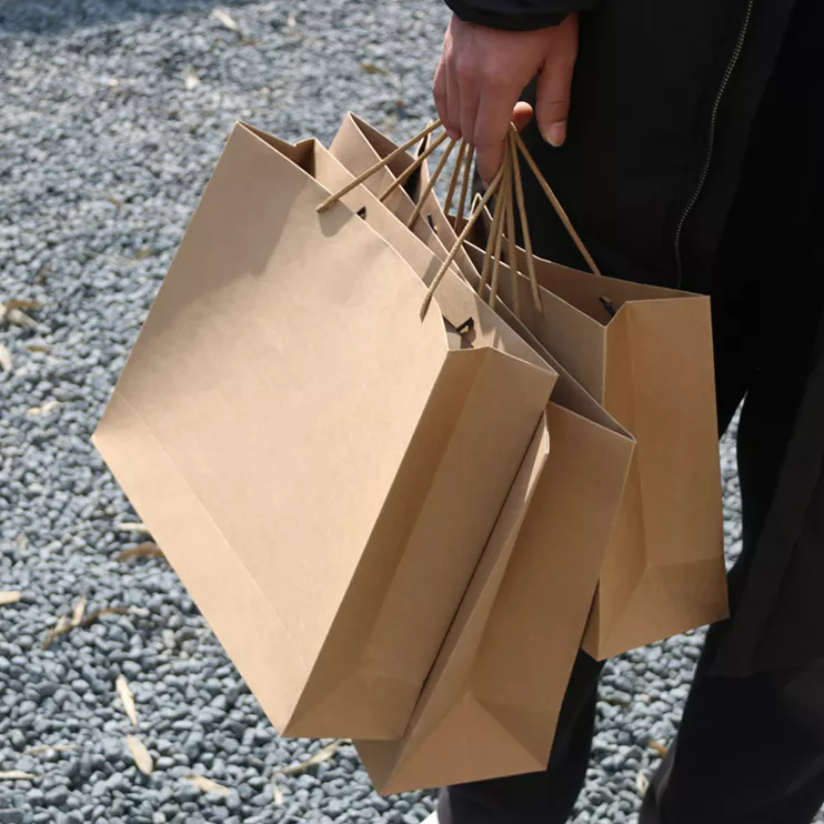カスタマイズされた紙袋の方法ショッピングの衣料品の紙袋の茶色のクラフト紙袋を奪って下さい